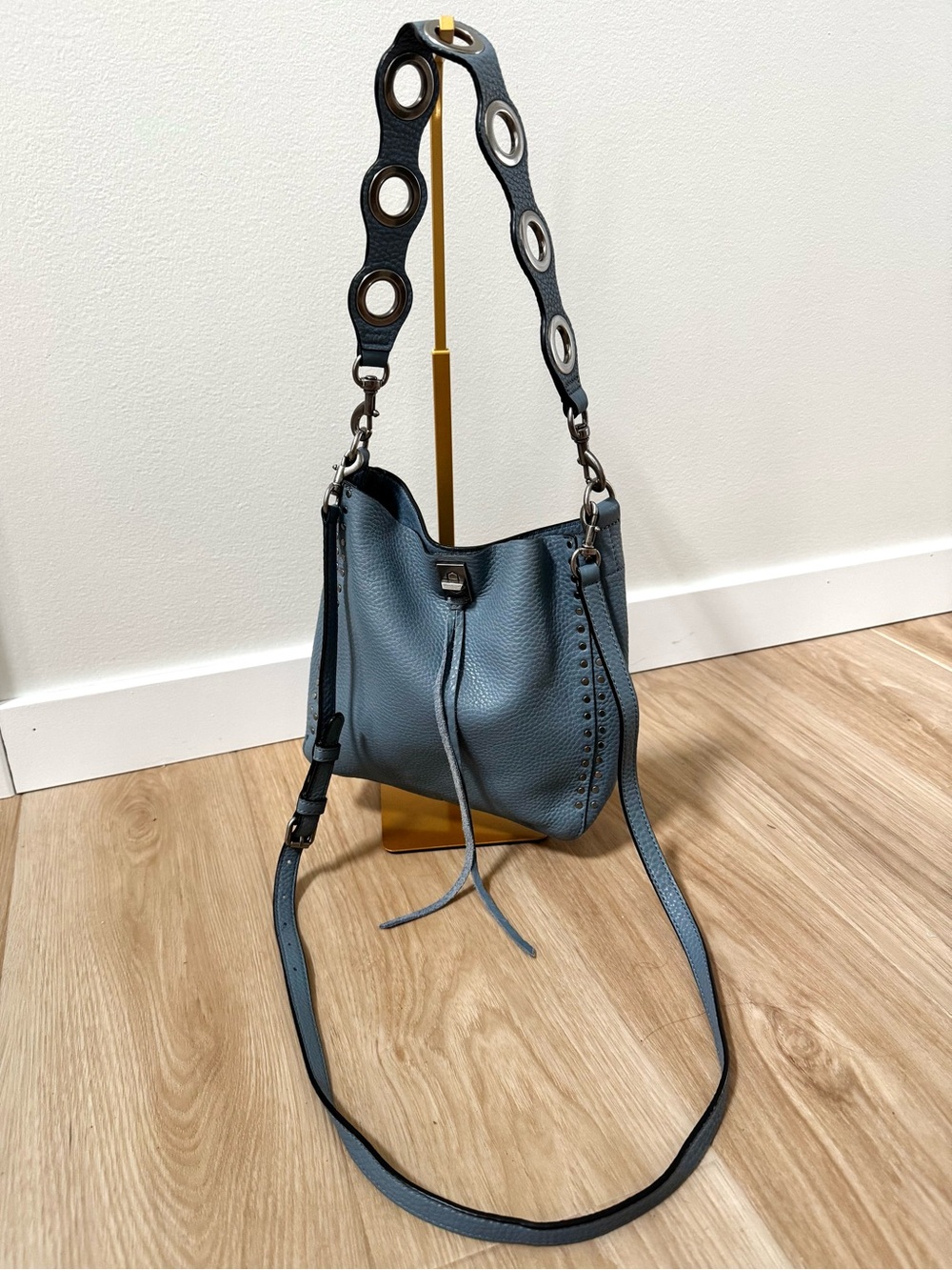 Rebecca Minkoff purse, Crossbody, Blue Pebbled Leather Studded Shoulder Bag - Picture 1 of 8